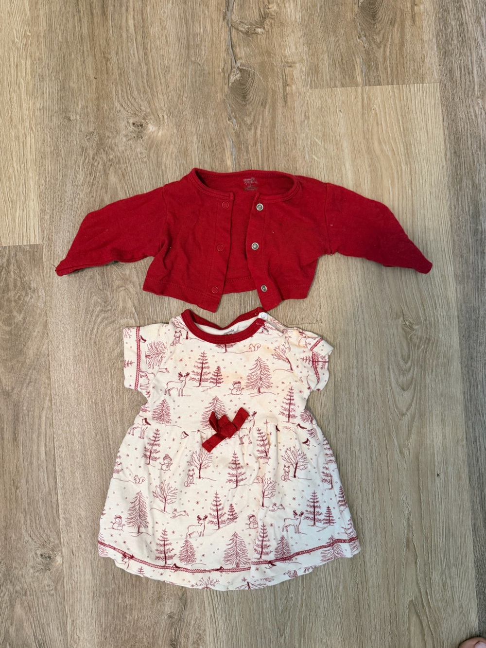 Organic cotton Red Holiday Two-Piece Baby Dress & Cardigan Set